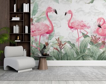 Flamingos themed boho wallpaper for Luxury home decor-High quality mural with Peel and stick paper