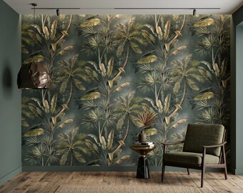 Papel pintado de cigüeñas con efecto marrón oscuro para decoración del hogar: mural con diseño floral y efecto oscuro para una decoración de lujo del hogar.