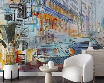 Auto unter dem Motto Graffiti-Design-Tapete für modernes Wohnkonzept-Graffiti-Design Wandbild mit Peel and Stick-Papier