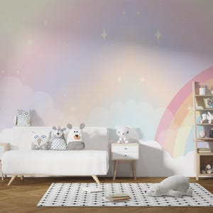 Rainbow Themed nursery wallpaper-Pinky Peel and stick mural design for girls room