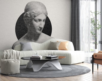 Papel pintado extraíble en blanco y negro - Diseño mural moderno estético para sala de estar - Papel tapiz de arte de vinilo