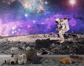 Astronaut und Galaxie Tapete für Luxus Kinderzimmer Wandbild mit Galaxie Effekt
