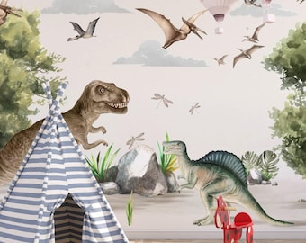 4 opere d'arte con dinosauri ad acquerello, decorazioni per la camera da letto dei ragazzi, arte con rettili giurassici, arte con biologia, arte con rapaci, arte con gigantosauri, arte con piroraptor
