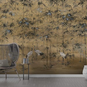Soft Storks themed floral wallpaper for home decor-Oil paint design Wallpaper with brown effect