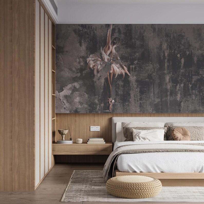 Ballerina Themed Soft Effected Wallpaper - Oil Painted Design Mural for ...