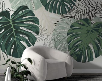 Leaf Tones of green Themed wallpaper for home -Peel and stick Wallpaper with Vinyl material