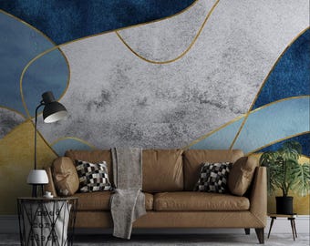 Blaue Töne Geometrisches Muster Tapetendesign für das luxuriöse Haus-moderne Konzept Wandbild Design