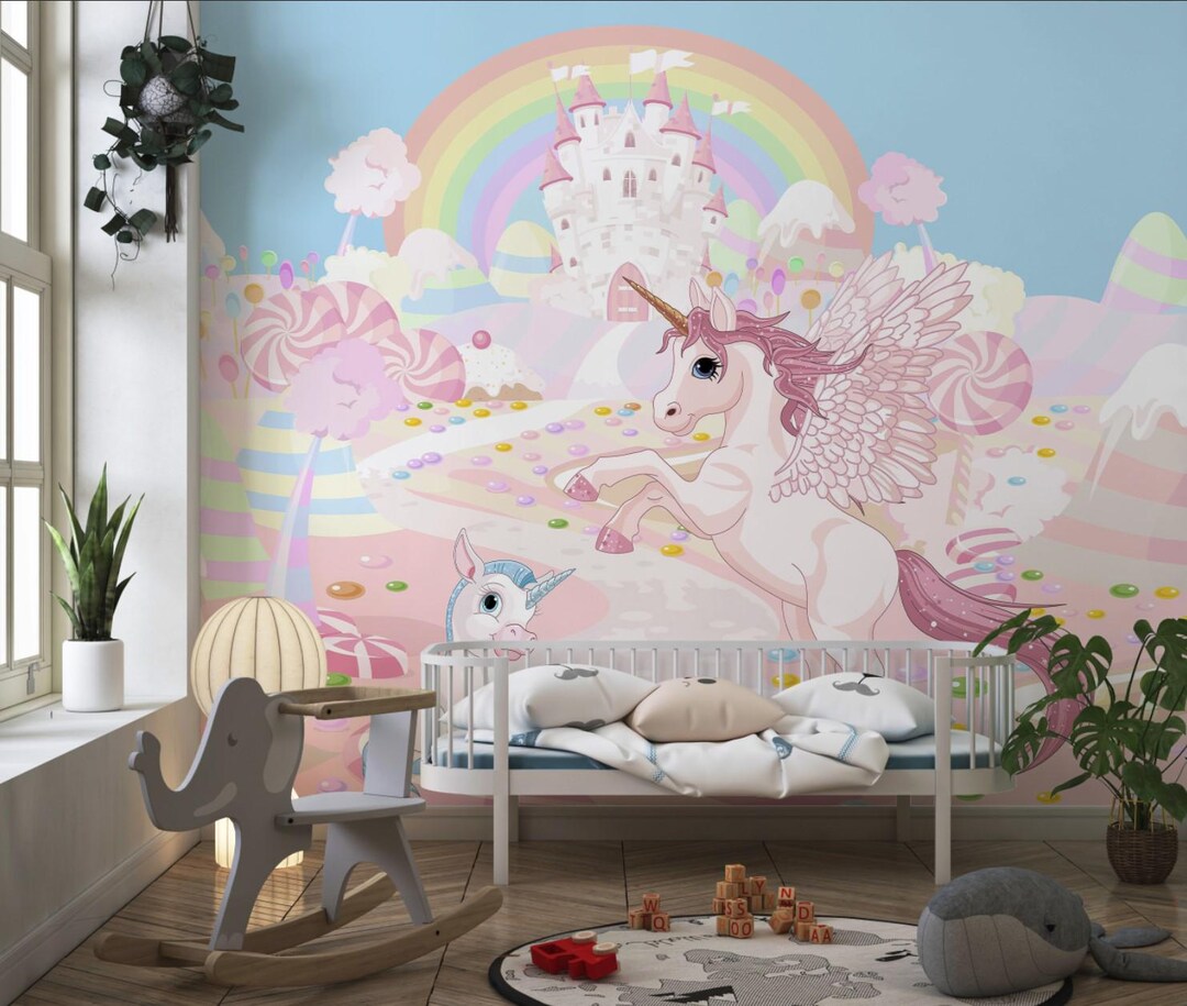 Unicorn and Fairy Tale Design Wallpaper for Princess Room-pinky Themed ...