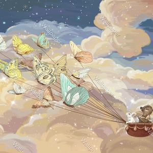 Butterflies in the sky themed Wallpaper for home decor-Peel and stick mural design