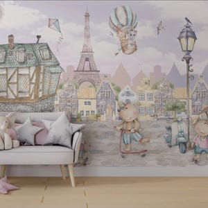 Sweet bears and friends Themed Wallpaper design for kids room-Soft Wallpaper design for nursery