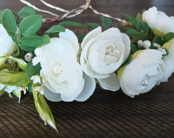 White Ranunculus Flower Crown