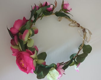 Dark Pink Mini Rose Flower Crown