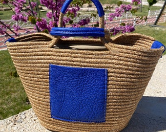 Bolso de paja grande, bolso de paja playa, bolso de cesta, bolso de cuero, cesta de la compra, encanto de bolso de lujo, bolso de cuerda de algodón, bolso de yute, bolso de verano