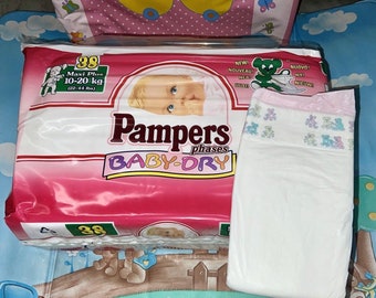 Vintage Pampers Phases Baby-Dry Windel für Mädchen Größe Maxi Plus Plastik *Selten* Abdl vintage