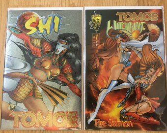 Shi vs Tomoe #1 Chromium Wraparound Cover + Tomoe Witchblade #1 Fire Sermon Crusade Comics 1996 High Grade William Tucci Art