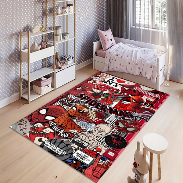 Couverture de bande dessinée Spiderman, tapis Spiderman, décoration de chambre d'enfants, tapis super héros, tapis personnalisé, best-seller, antidérapant, tapis de dessin animé, tapis de bandes dessinées de film