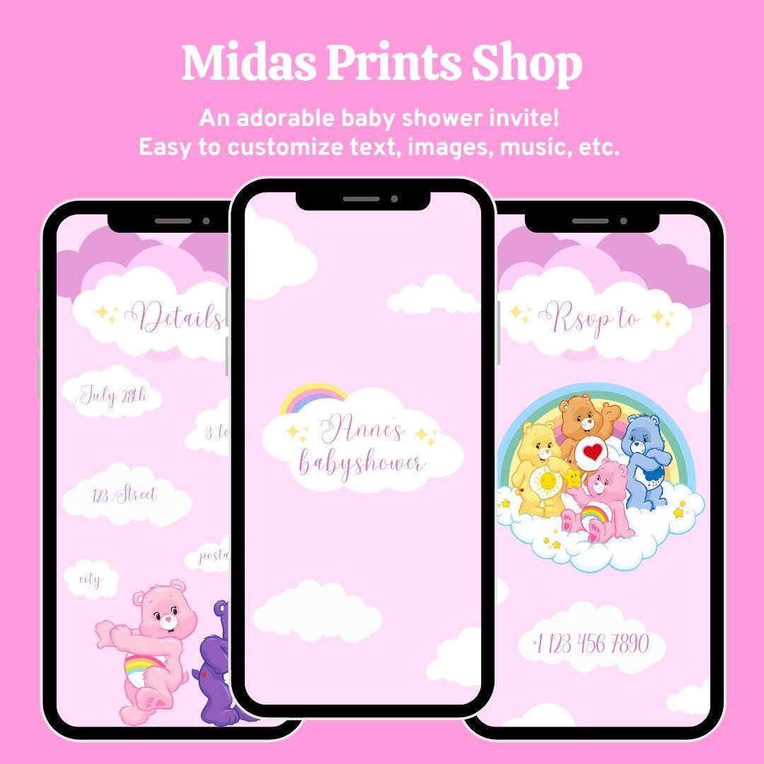 Care Bears Baby Shower Invitation, Cute Baby Shower, Care Bear ...