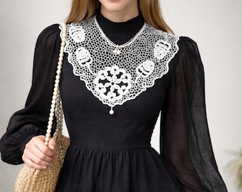 Handmade White Irish Lace Collar – Crochet Vintage Neckpiece