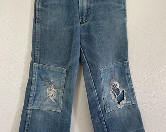 Vintage Denim "Jr Boys" Jeans distressed patched indigo 5