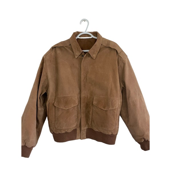 vintage 1980's suede leather jacket coat mens brown pockets