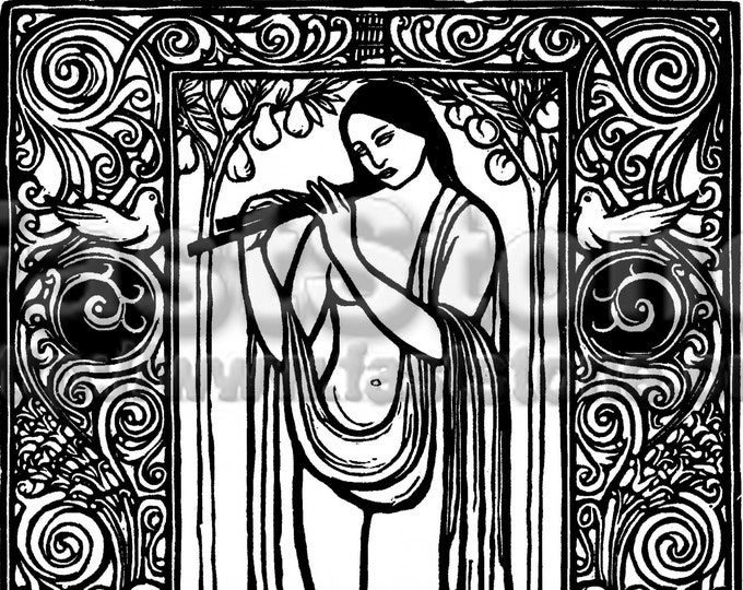 Medieval Renaissance woman with flute, download PNG, JPG TIFF adobe