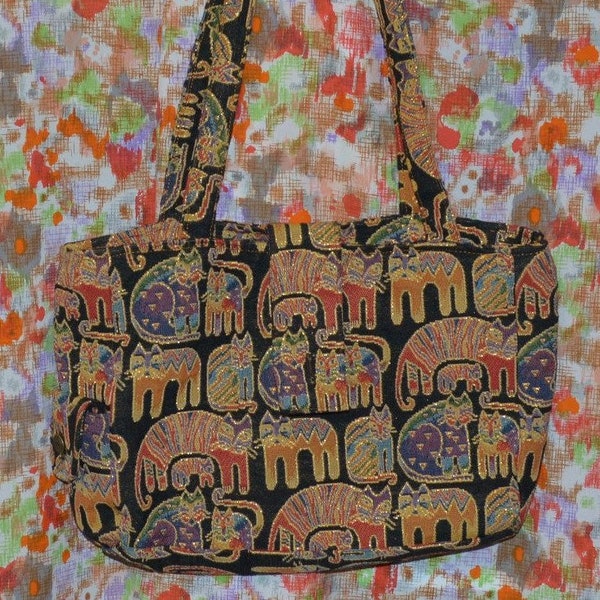 Laurel Burch tapestry cat handbag cat soft body purse
