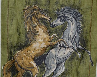 Majestic fighting wild horses, Fragonard drawing Irish linen tea towel