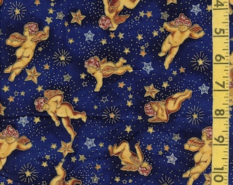 Angels Fabric. Pique Jersey Angels in Sky Fabric Cherub Jersey Fabric Renaissance Painting Fabric