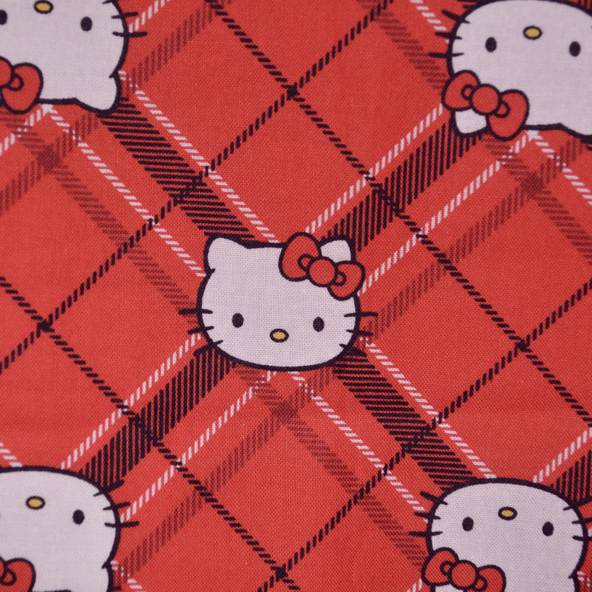 Hello Kitty Red And White Plaid Background Bedding Set Twin