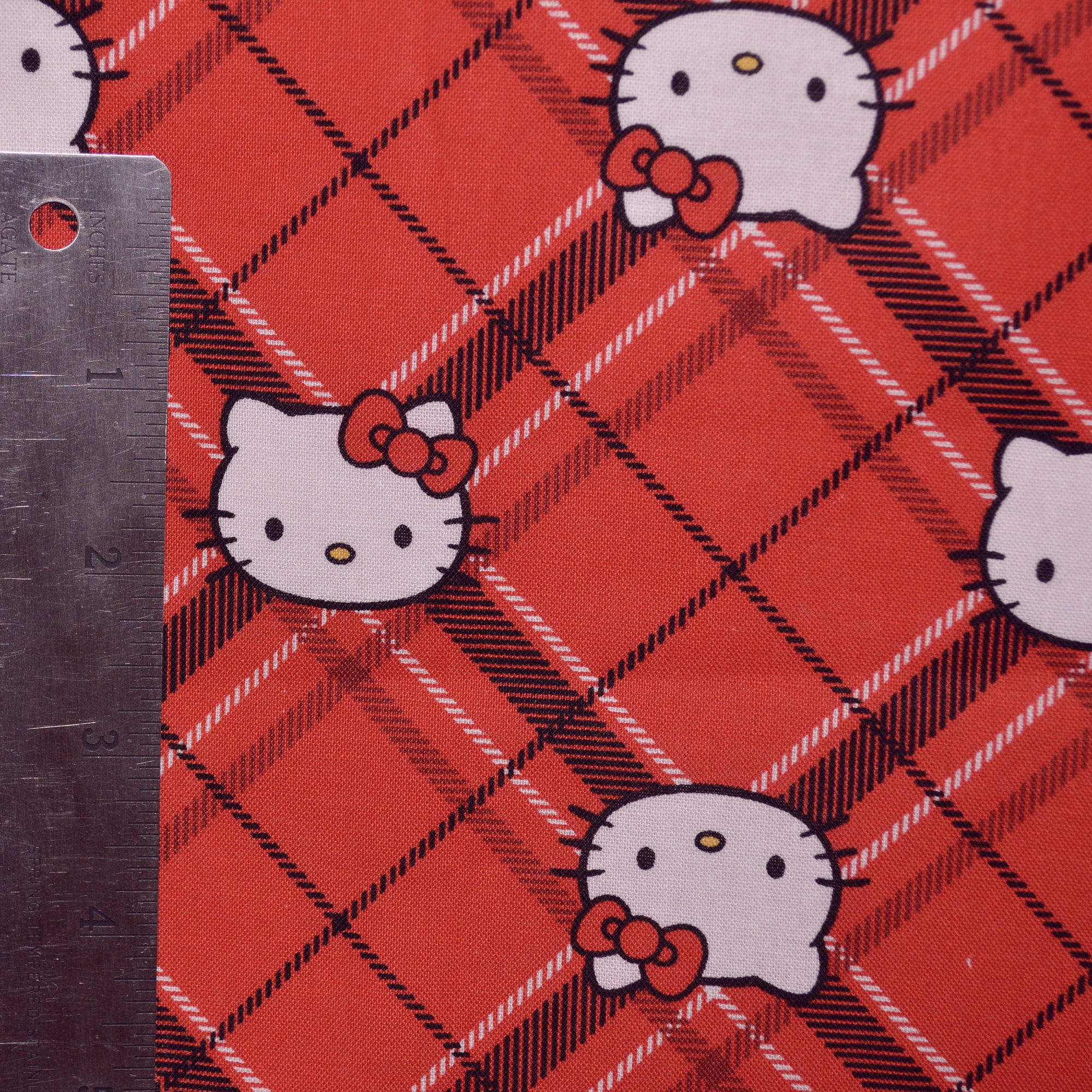 Red Hello Kitty fabric, Diamond Plaid, Scottish plaid, Sanrio and