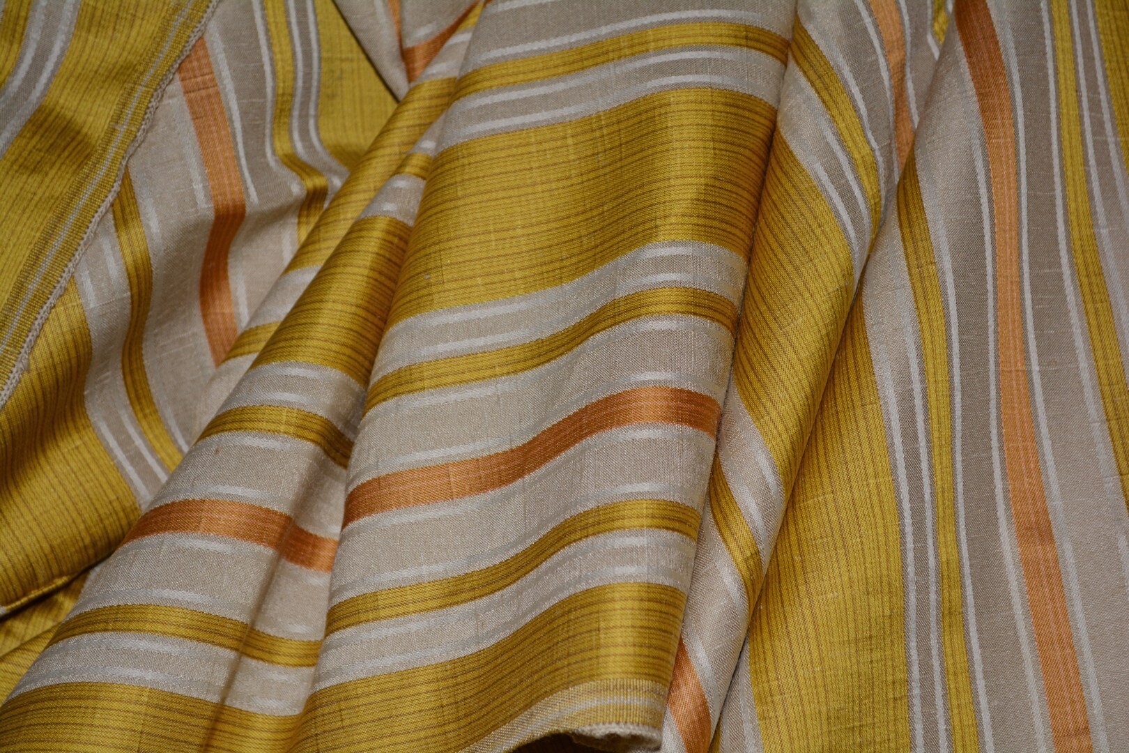 Vintage gold stripe silk blend upholstery fabric Hollywood ...