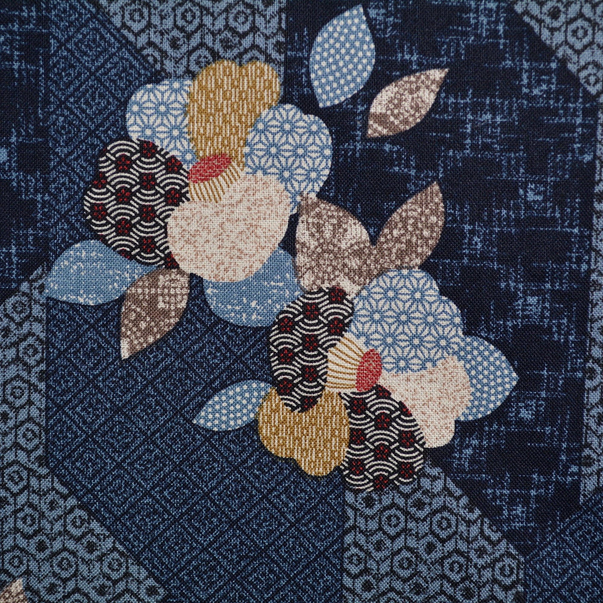 Blue Japanese fabric indigo Japanese floral patchwork fabric
