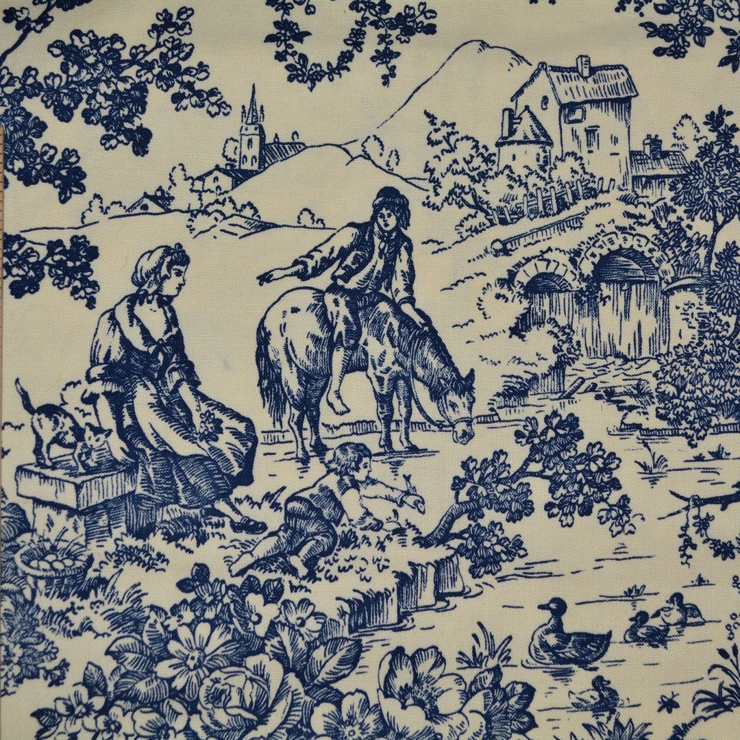 Navy blue toile fabric upholstery fabric French Country toile de jouy 2