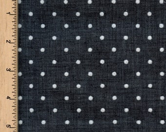 Polka dots flocked vintage fabric, Charcoal grey and white woven