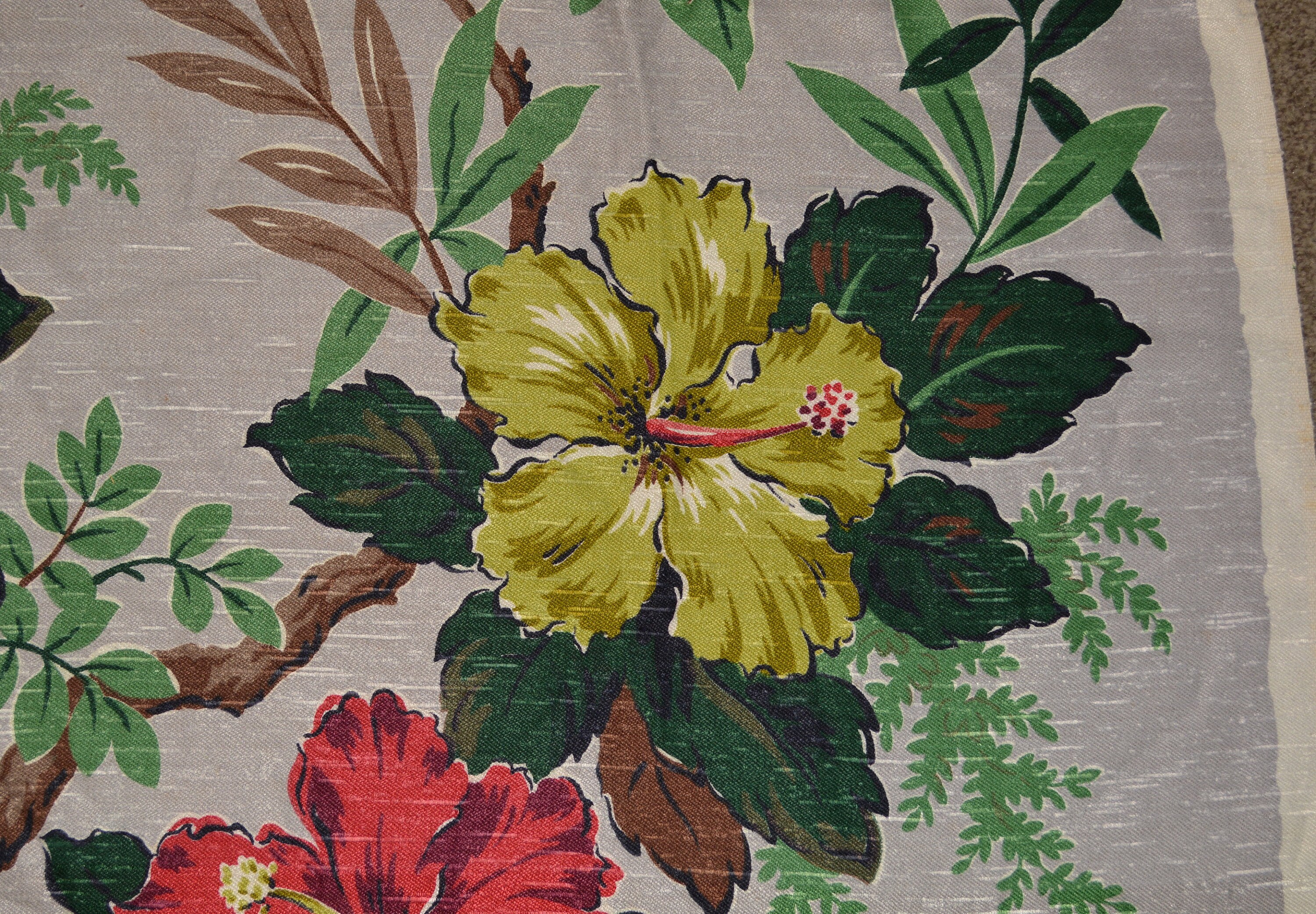 1940s Drapery Fabric Remnants Tung Shan Hawaiian Decor Floral