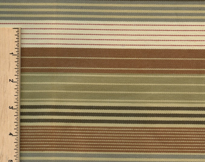 khaki and brown striped upholstery fabric, cotton twill by the yard