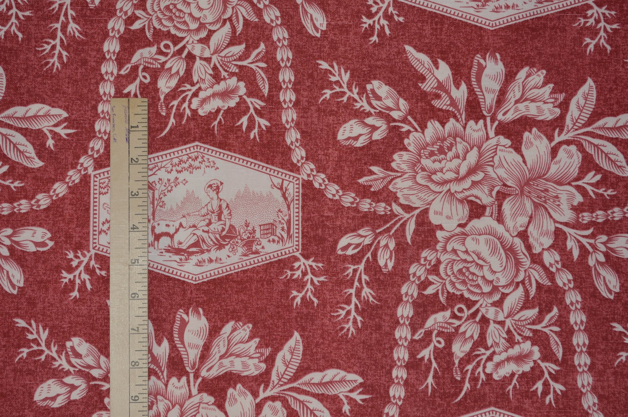 Vintage Laura Ashley upholstery fabric red toile English Country