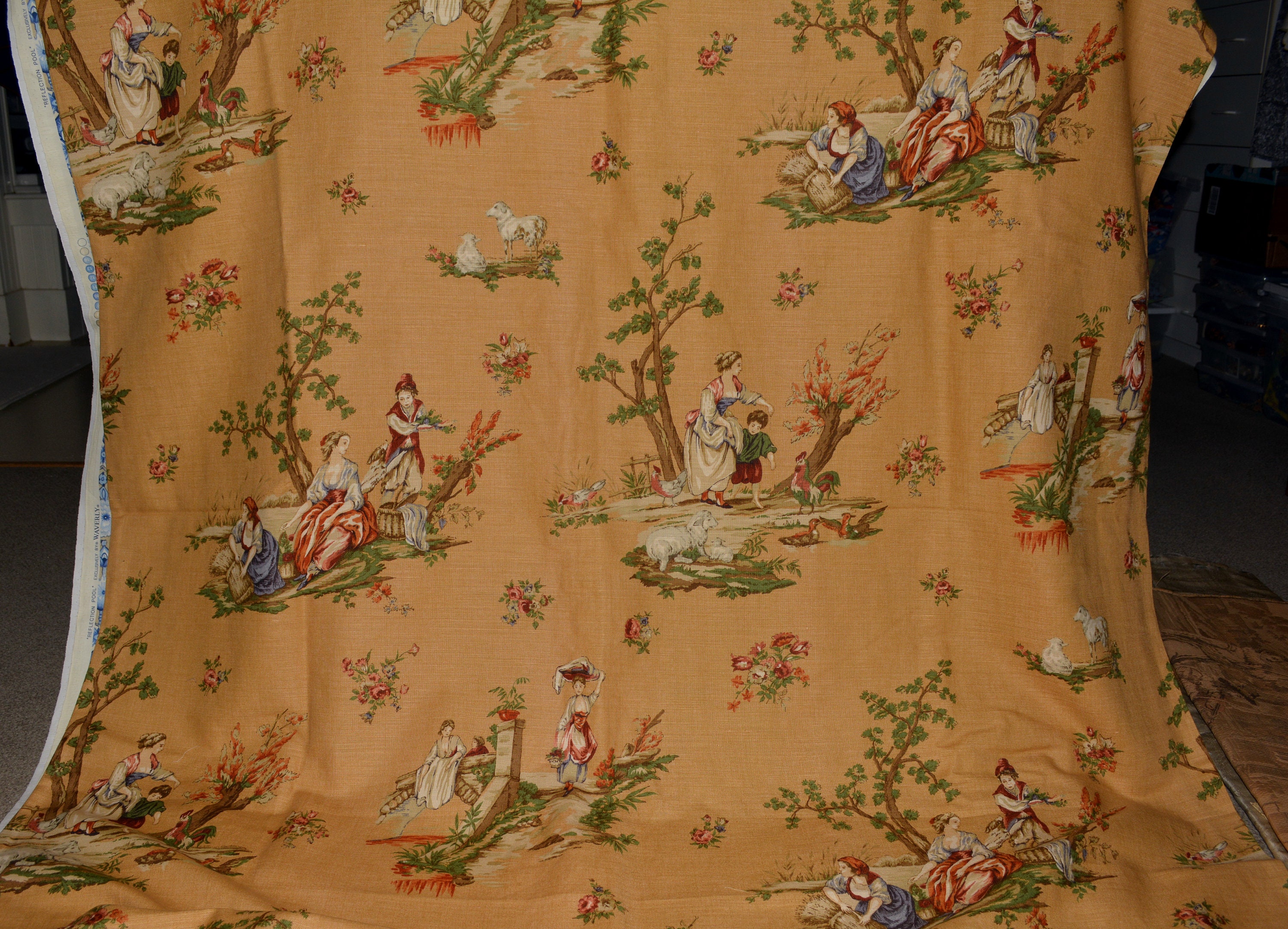 Vintage Schumacher French toile upholstery fabric, over two yards
