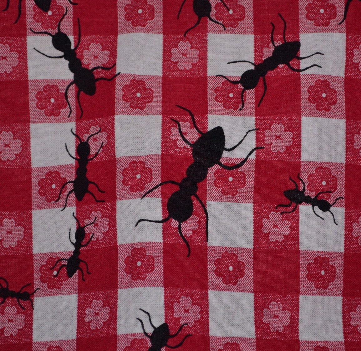 Last piece Red checked fabric for picnic table with picnic ants