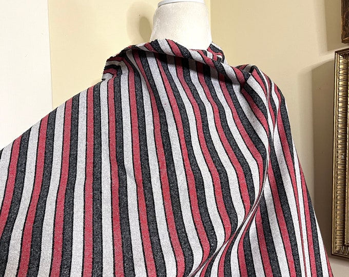Japanese raw Silk striped fabric yardage, red grey black