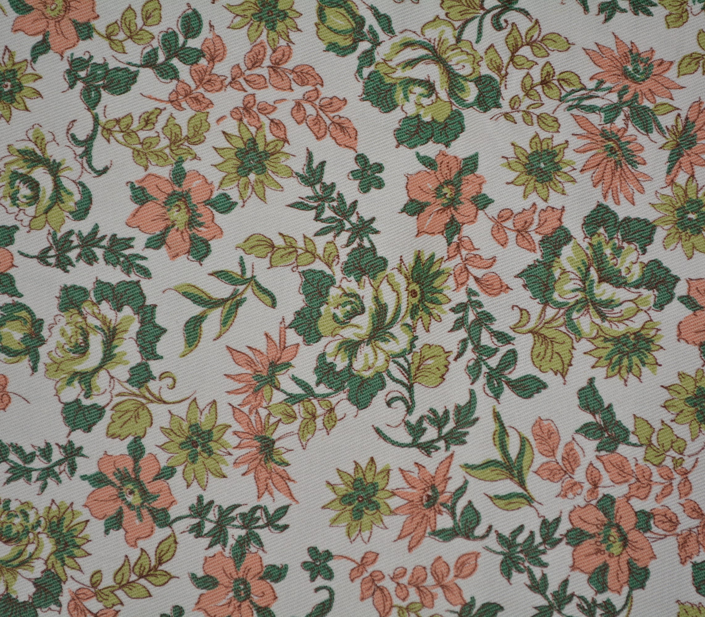 Vintage floral fabric Twill fabric green rose fabric peach floral cotton