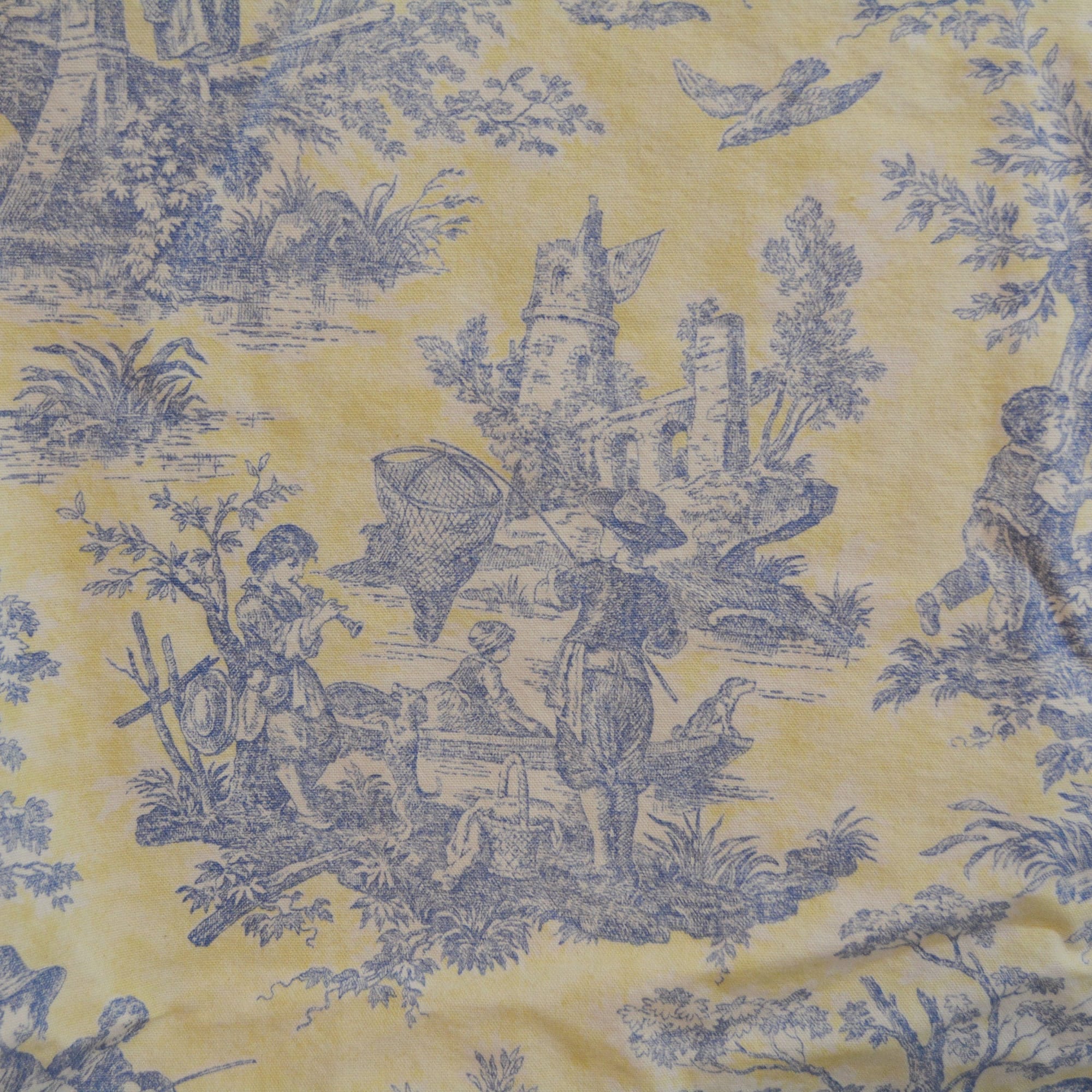 Blue French toile upholstery fabric Country life, Waverly