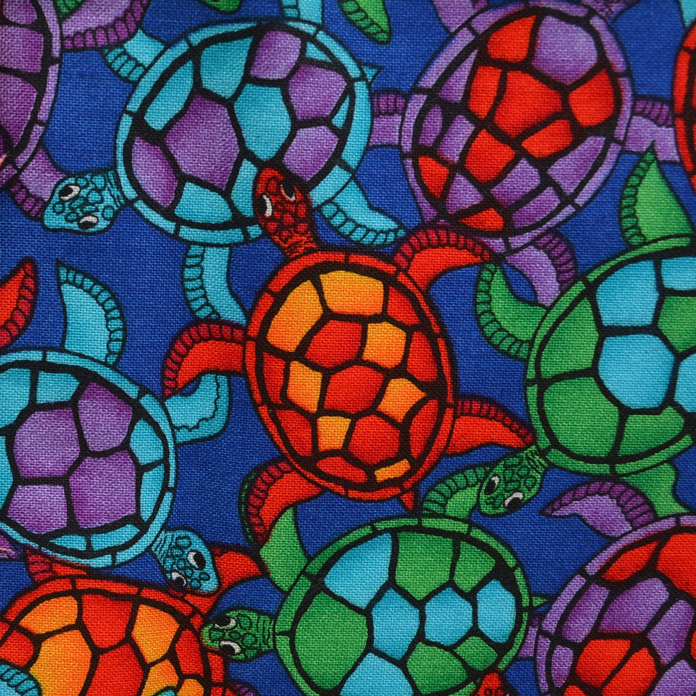 Multi color sea turtle fabric bright colors Hawaiian turtle
