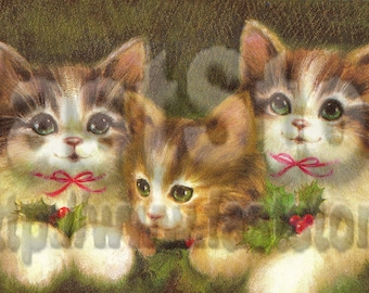 Victorian Christmas cats download printable image, JPG and PNG
