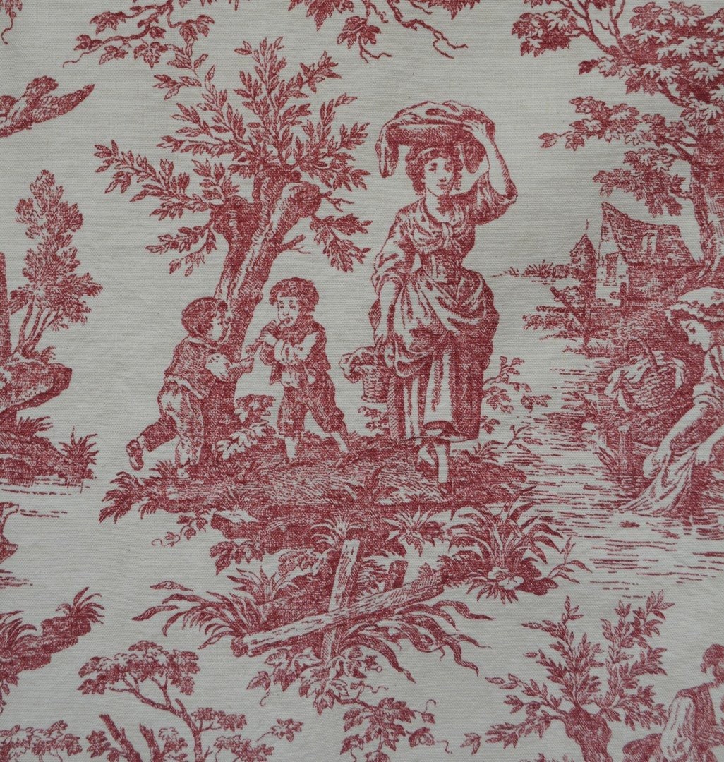 2.5 yards French toile fabric Red toile Waverly fabric Country life as is