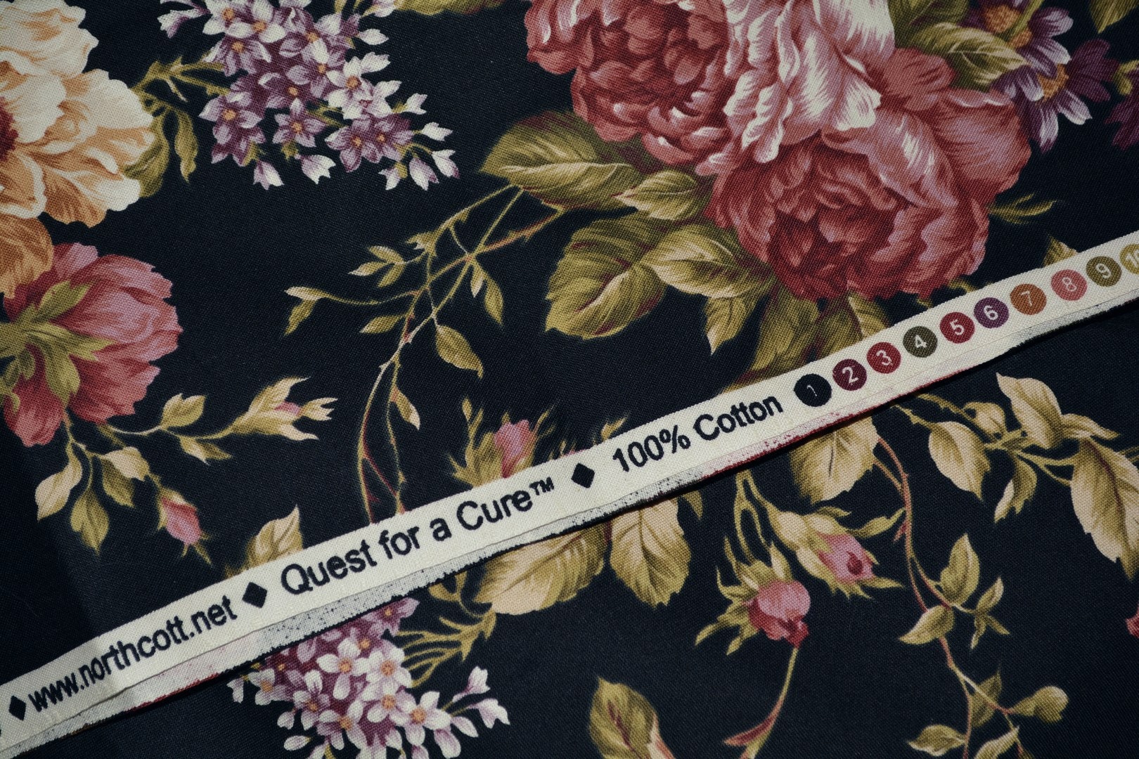 Victorian Rose garden fabric black floral cottage roses quilting fabric ...