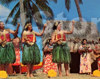 Printable Vintage Hawaii postcard, hula dancers, digital downloads