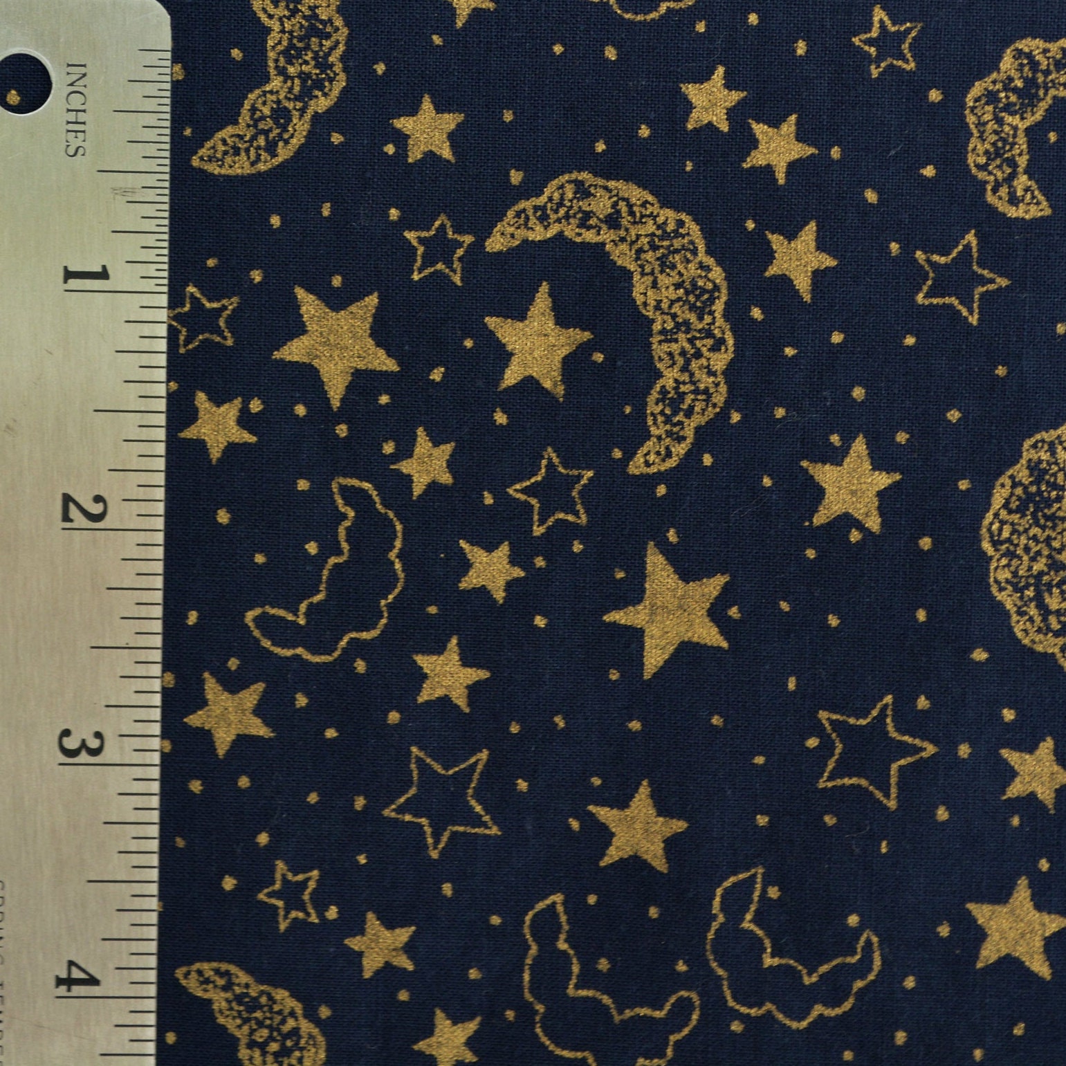 Celestial fabric with moon and stars navy blue