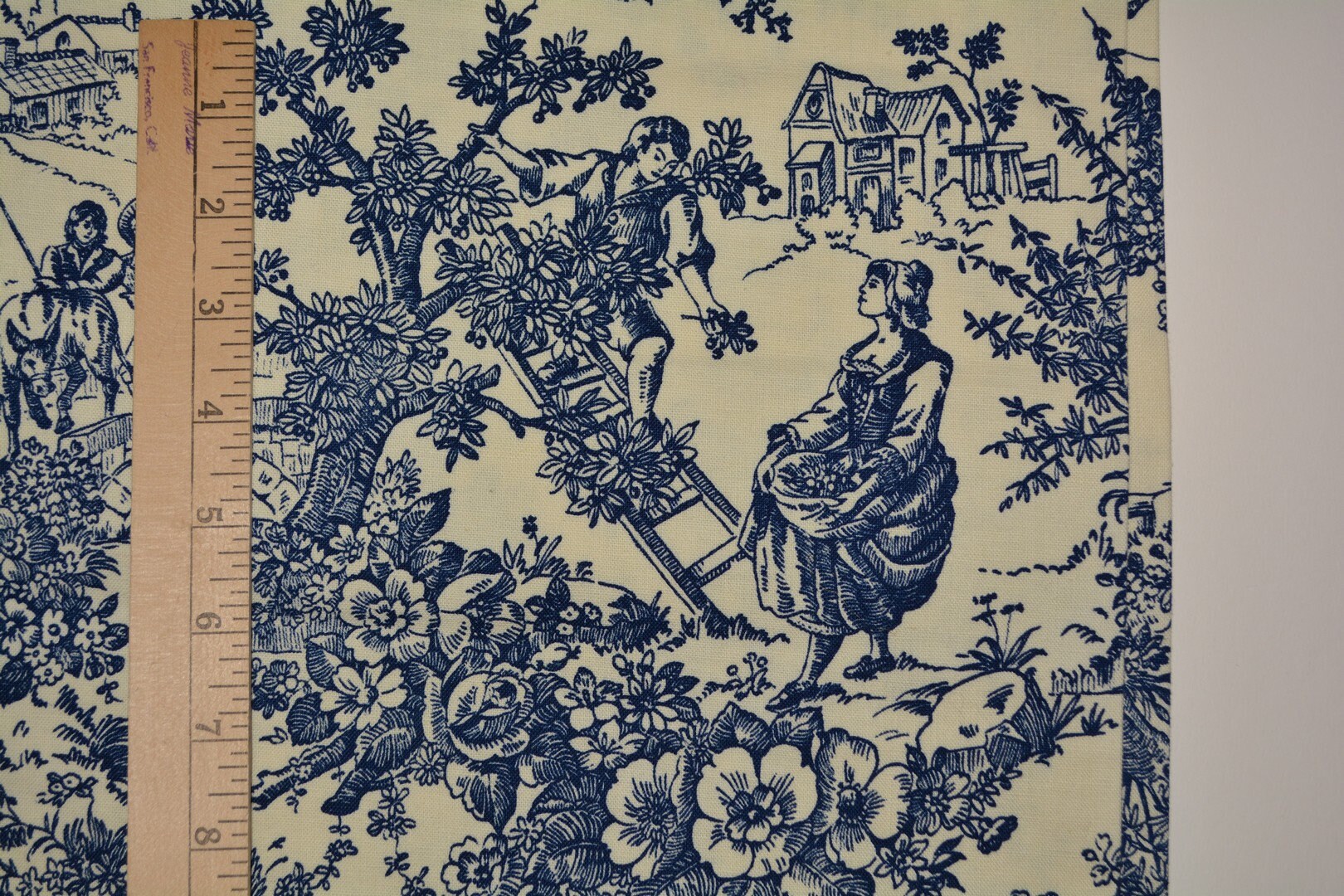 Navy blue toile fabric upholstery fabric French Country toile de jouy 2
