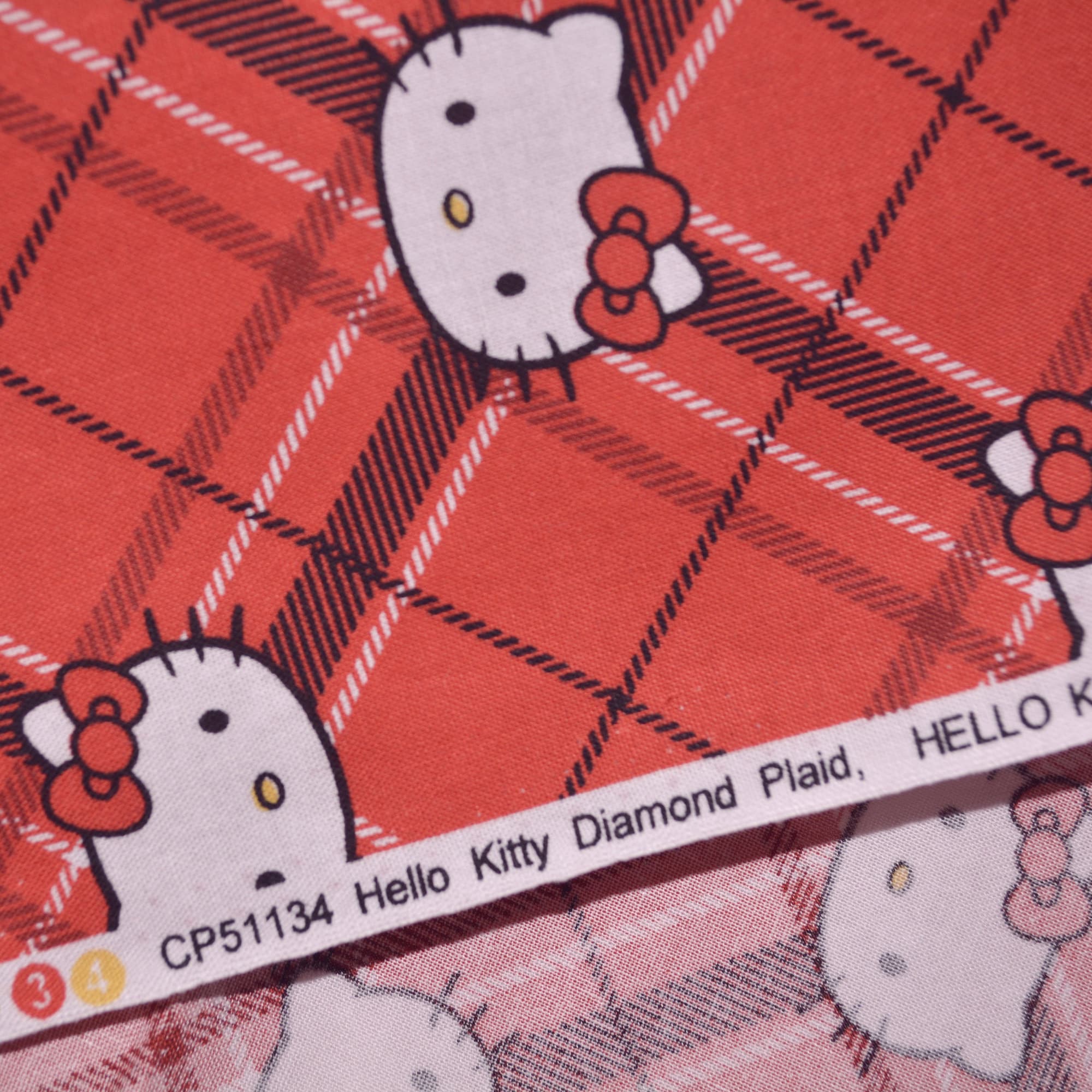 Red Hello Kitty fabric, Diamond Plaid, Scottish plaid, Sanrio and